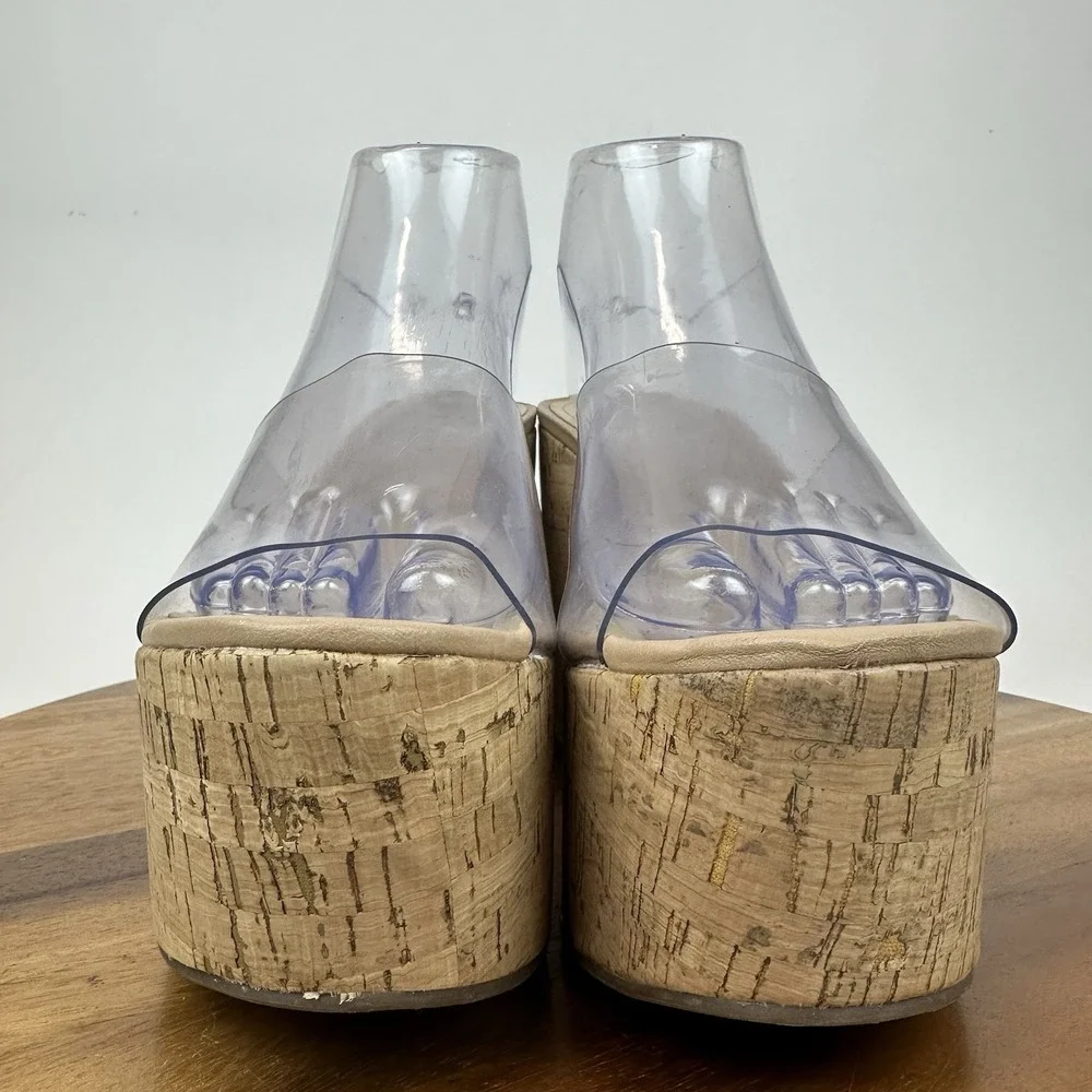 Womens Schutz Dalle Vinyl Cork Slip On Platform‎ Sandals Heels Size 9 B NWOB